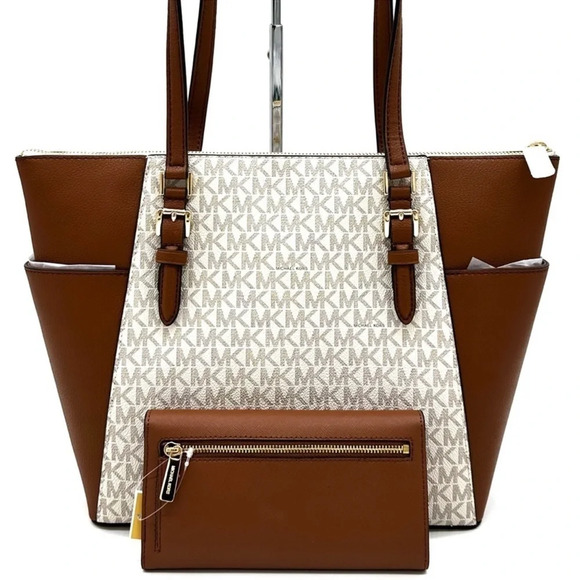 Michael Kors Large Charlotte Tote Bag & Trifold Wallet Vanilla/Brown (NWT) - Picture 6 of 14